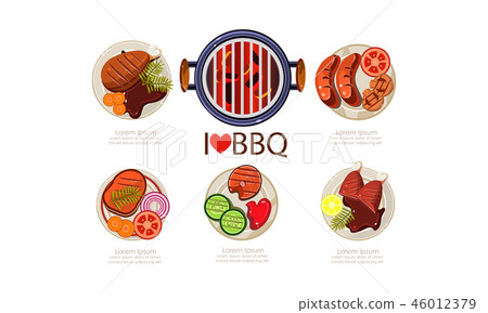 Barbecue icons set, grilled food menu flat vector Illustration on a white background Barbecue icons set, grilled food menu flat vector Illustration on a white background 46012379