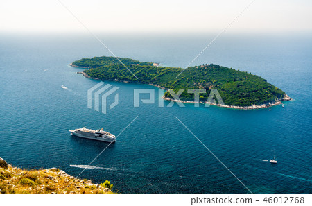 Aerial view of Lokrum Island in the Adriatic Sea near Dubrovnik, Croatia 46012768