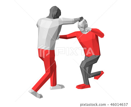 Low poly men fighting. Isolated on white Low poly men fighting. Isolated on white 46014637