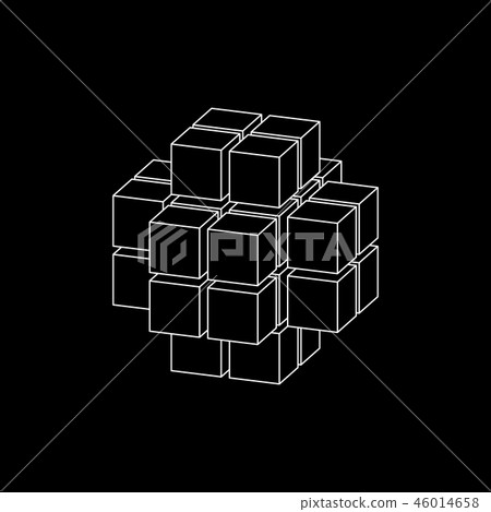 Abstract 3d cube from cubes. Dimetric projection. 46014658