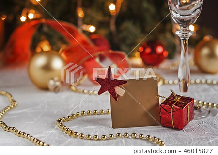 festive table decorated with Christmas balls and  46015827
