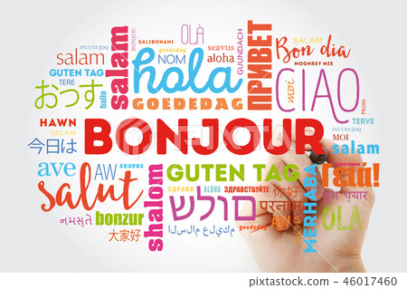 Bonjour (Hello Greeting in French) word cloud Bonjour (Hello Greeting in French) word cloud 46017460