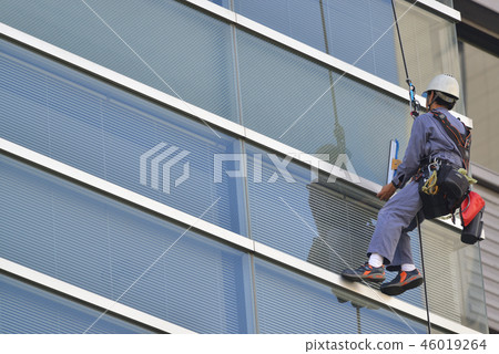 Scenery Of Window Cleaning Of Building Stock Photo