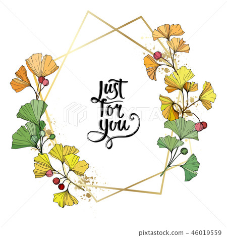 Vector. Ginkgo leaf. Frame golden crystal. Just for you handwriting monogram calligraphy. Vector. Ginkgo leaf. Frame golden crystal. Just for you handwriting monogram calligraphy. 46019559