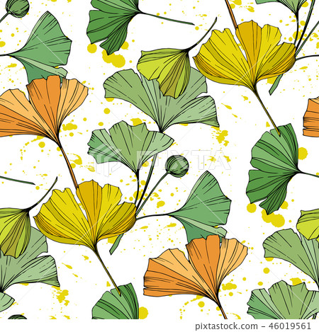 Vector. Ginkgo leaf. Seamless background pattern. Fabric wallpaper print texture on white background Vector. Ginkgo leaf. Seamless background pattern. Fabric wallpaper print texture on white background 46019561