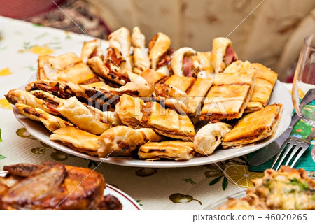delicious layered snacks on a festive Christmas delicious layered snacks on a festive Christmas 46020265