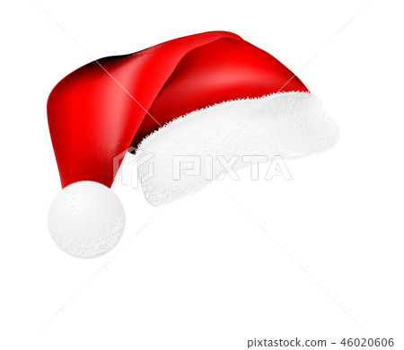 Realistic Santa Claus hat with shadow, template. Vector illustration on white 46020606