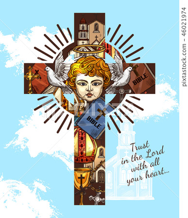 Catholic religious greeting, angel on cross Catholic religious greeting, angel on cross 46021974