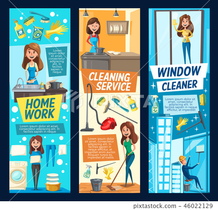 Cleaning banners with woman and household tools Cleaning banners with woman and household tools 46022129