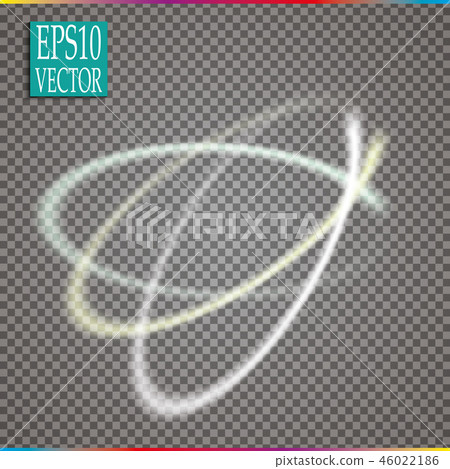 Set of magic glowing spark swirl trail effect isolated on transparent background. Bokeh glitter wave 46022186