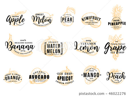 Fruits silhouettes icons with letterings isolated 46022276
