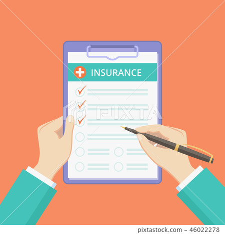 Health insurance policy on clipboard with hands Health insurance policy on clipboard with hands 46022278