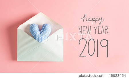 New Year message with a blue heart cushion 46022464
