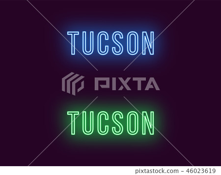 Neon name of Tucson city in USA. Vector text 46023619