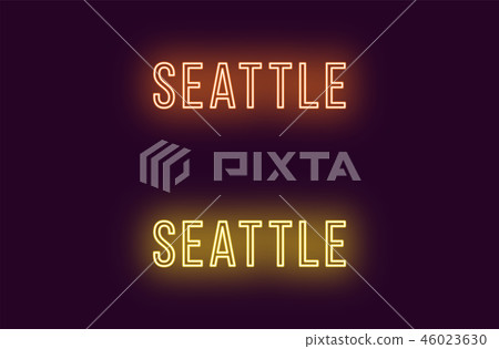 Neon name of Seattle city in USA. Vector text Neon name of Seattle city in USA. Vector text 46023630