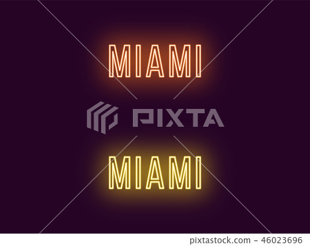 Neon name of Miami city in USA. Vector text 46023696