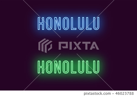 Neon name of Honolulu city in Hawaii. Vector text 46023788