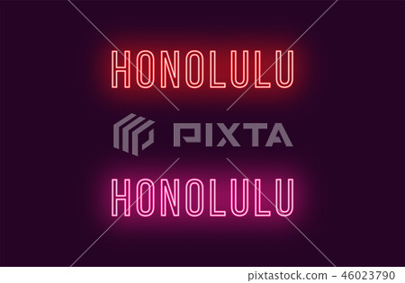 Neon name of Honolulu city in Hawaii. Vector text 46023790