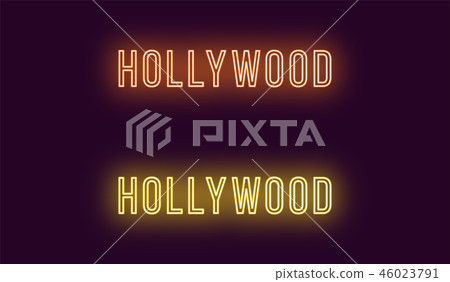 Neon name of Hollywood district in Los Angeles 46023791