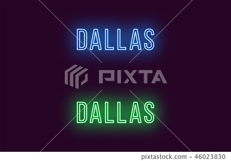 Neon name of Dallas city in USA. Vector text 46023830
