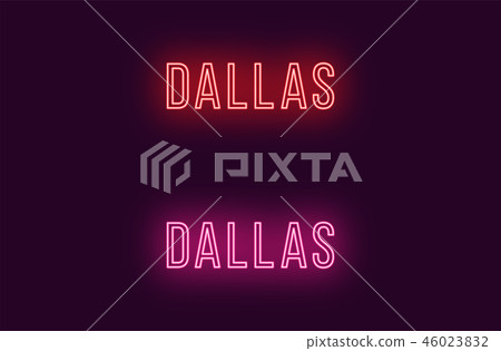 Neon name of Dallas city in USA. Vector text 46023832