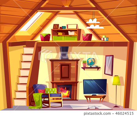Vector duplex cross section - mansarda, living room 46024515
