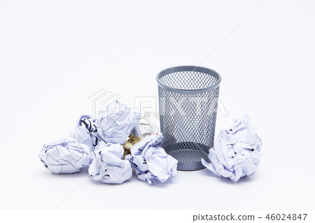 Crumpled Papers In Basket Over White Background Crumpled Papers In Basket Over White Background 46024847