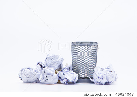Crumpled Papers In Basket Over White Background Crumpled Papers In Basket Over White Background 46024848