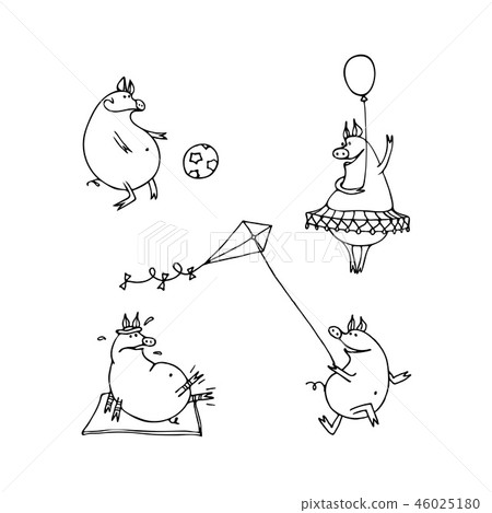 Vector set of cartoon pigs. Funny pigs Vector set of cartoon pigs. Funny pigs 46025180