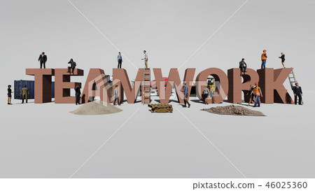 Word teamwork and the workers who work on it, 3D r Word teamwork and the workers who work on it, 3D r 46025360