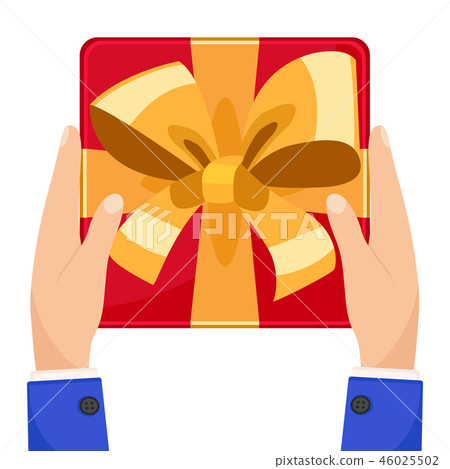 Gift box with bow in hand on a white. The view 46025502