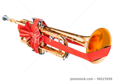 Trumpet with bow and ribbon, gift concept Trumpet with bow and ribbon, gift concept 46025699