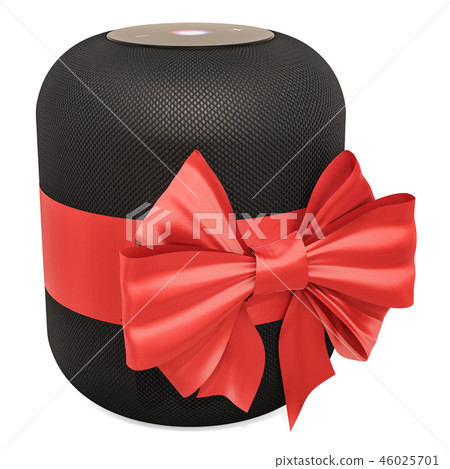 Smart speaker with bow and ribbon, gift concept Smart speaker with bow and ribbon, gift concept 46025701