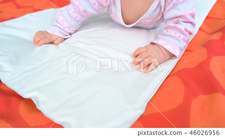 Infant baby girl on blanket. 46026956
