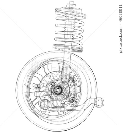 Car suspension with wheel tire and shock absorber Car suspension with wheel tire and shock absorber 46028011