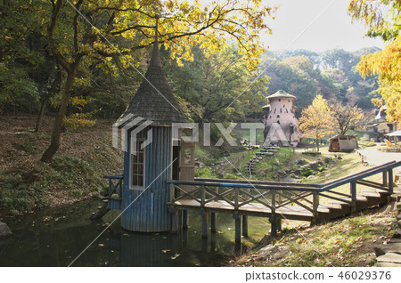 Akebono children's forest park of autumn leaves blue building Akebono children's forest park of autumn leaves blue building 46029376