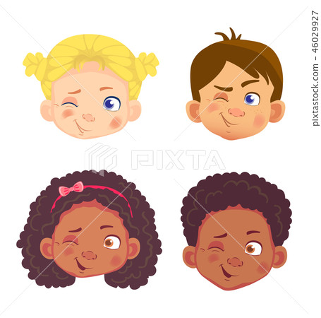 faces of girls and boys character set faces of girls and boys character set 46029927