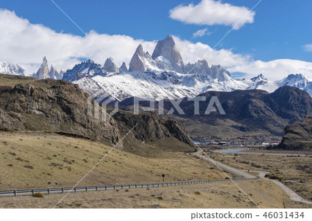 Monte Fitz Roy and the town El Chalten in Argentina Monte Fitz Roy and the town El Chalten in Argentina 46031434