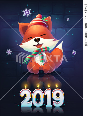 Vector illustration funny fox greeting card - Stock Illustration ...