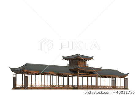 Japanese building isolated on white background 3d illustration Japanese building isolated on white background 3d illustration 46031756