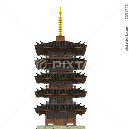 Japanese building isolated on white background 3d illustration Japanese building isolated on white background 3d illustration 46031796