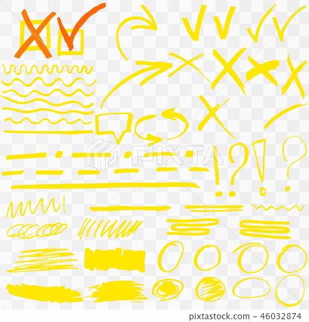 Yellow Highlighter Marker Strokes.  46032874