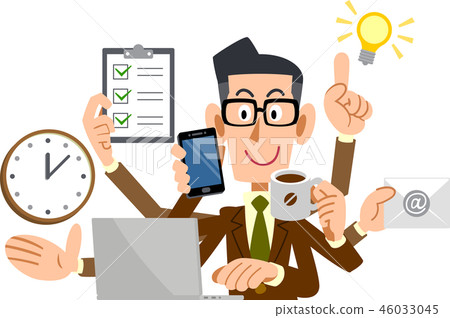 Businessman glasses jacket doing multitasking 46033045