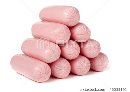 heap of sausages isolated on white background closeup heap of sausages isolated on white background closeup 46033191