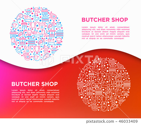 Butcher shop concept in circle with thin line icon - Stock Illustration ...