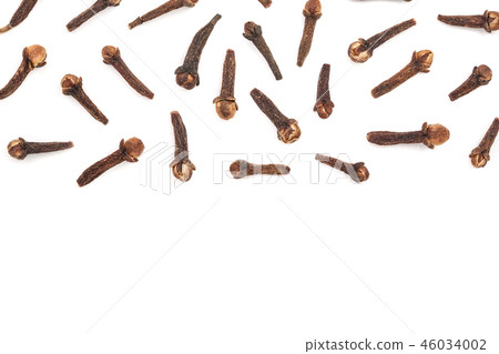 Dry spice cloves or carnation isolated on white background with copy space for your text. Top view Dry spice cloves or carnation isolated on white background with copy space for your text. Top view 46034002