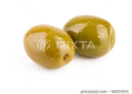 Green olives isolated on a white background 46034041