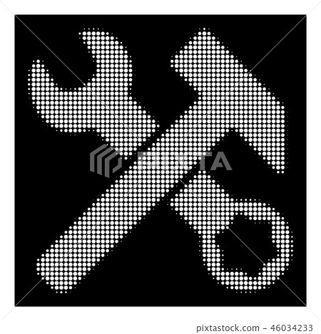 White Halftone Hammer And Wrench Icon White Halftone Hammer And Wrench Icon 46034233