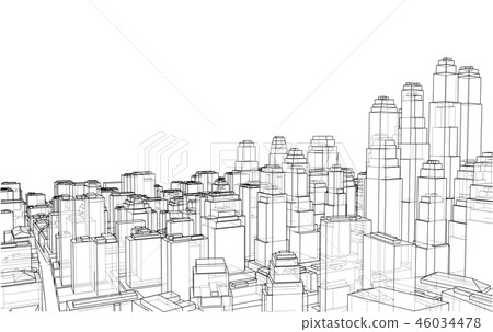 Wire-frame City, Blueprint Style Wire-frame City, Blueprint Style 46034478