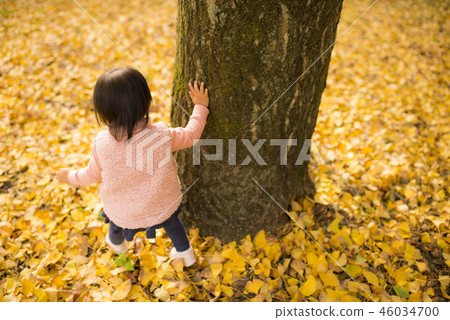 享受秋季葉子狩獵的孩子 46034700